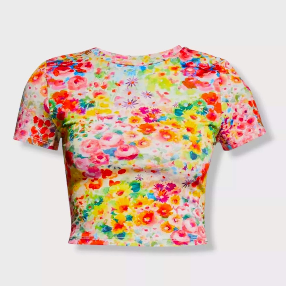 Alice + Olivia Women's Pink Cindy Floral Classic Cropped Tee Size